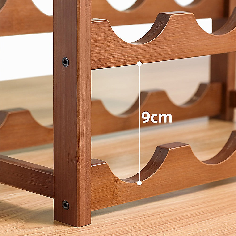 Bamboo Wine Rack Free Standing 15 Bottles with 6 Glasses Holder Storage in Brown V63-952231