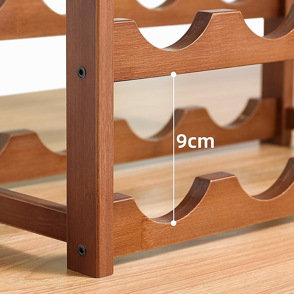 Bamboo Wine Rack Free Standing 15 Bottles with 6 Glasses Holder Storage in Brown V63-952231