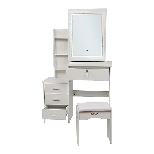 Dressing Table LED Makeup Mirror Stool Set Vanity Desk With Drawer Lighted V63-952301