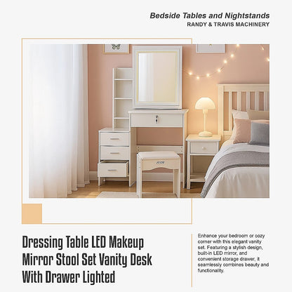 Dressing Table LED Makeup Mirror Stool Set Vanity Desk With Drawer Lighted V63-952301