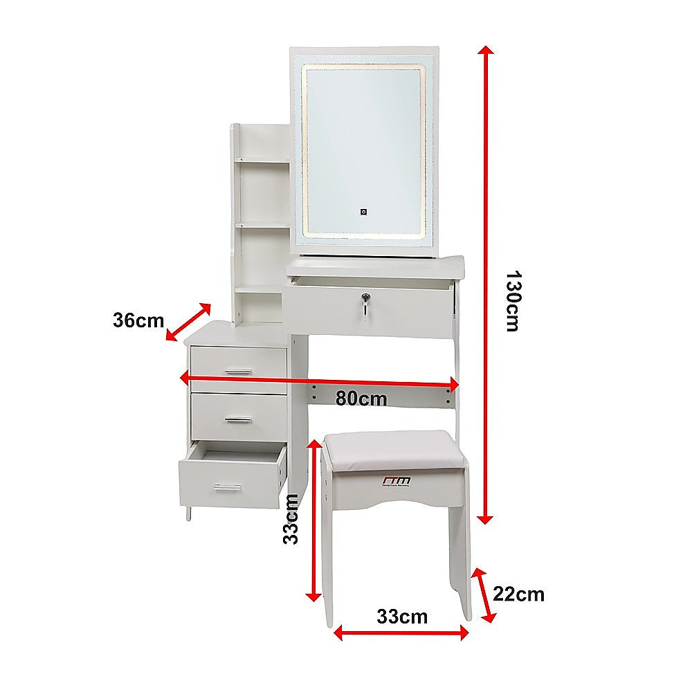 Dressing Table LED Makeup Mirror Stool Set Vanity Desk With Drawer Lighted V63-952301