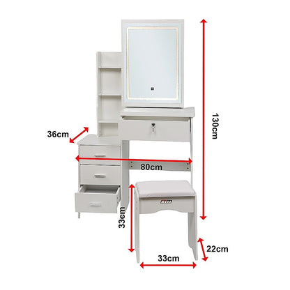 Dressing Table LED Makeup Mirror Stool Set Vanity Desk With Drawer Lighted V63-952301