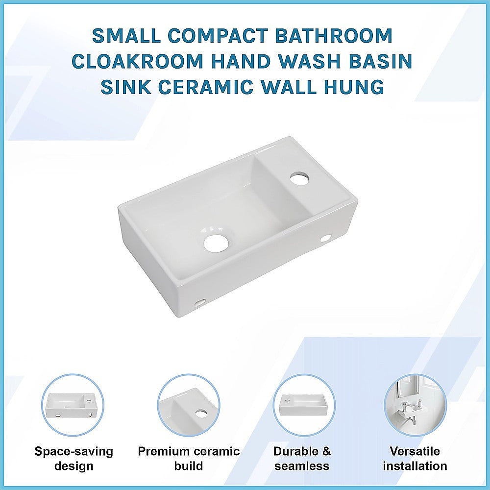 Small Compact Bathroom Cloakroom Hand Wash Basin Sink Ceramic Wall Hung V63-952321