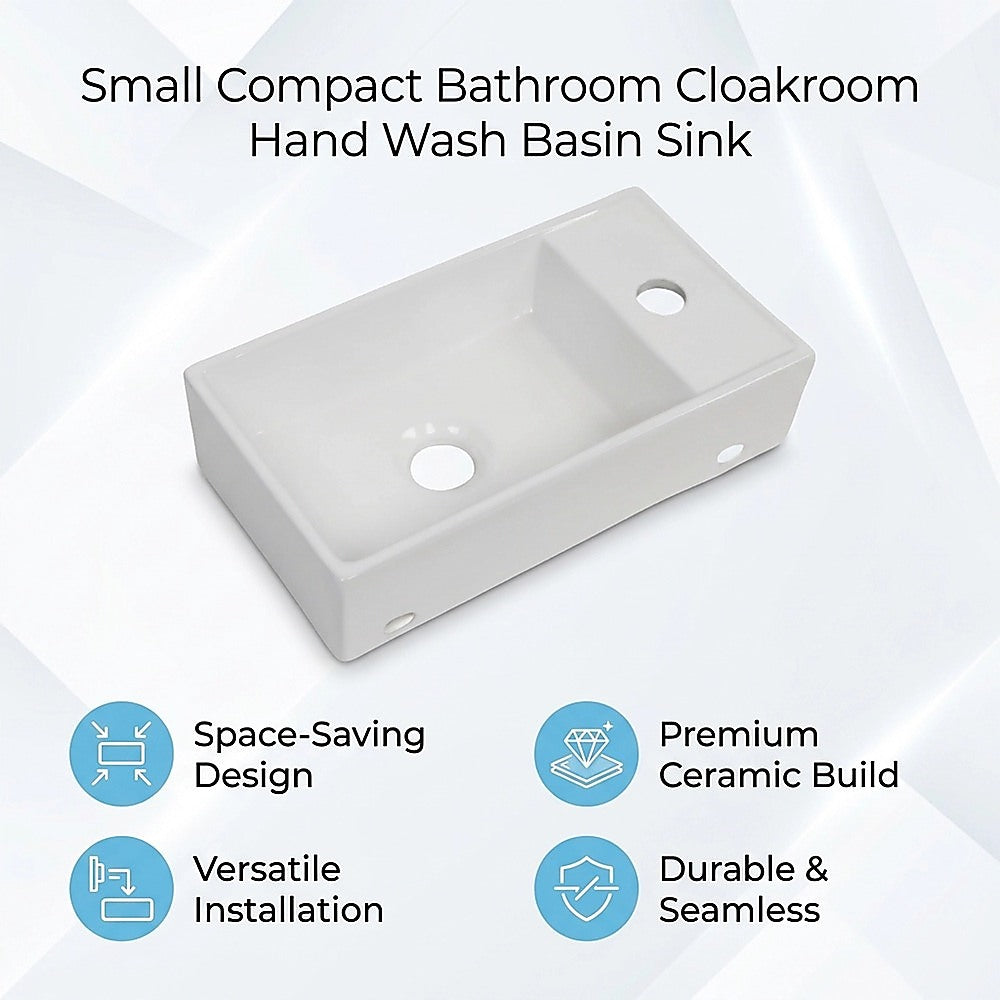 Small Compact Bathroom Cloakroom Hand Wash Basin Sink Ceramic Wall Hung V63-952321