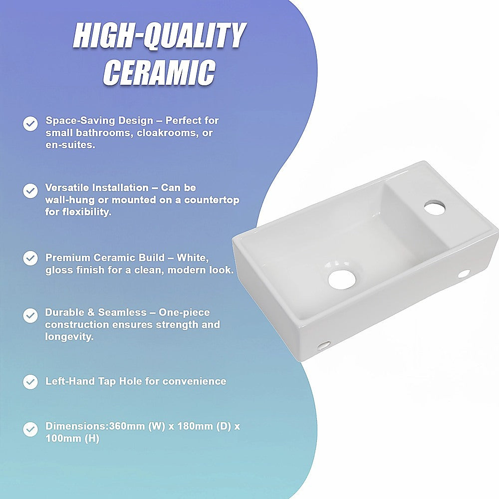 Small Compact Bathroom Cloakroom Hand Wash Basin Sink Ceramic Wall Hung V63-952321