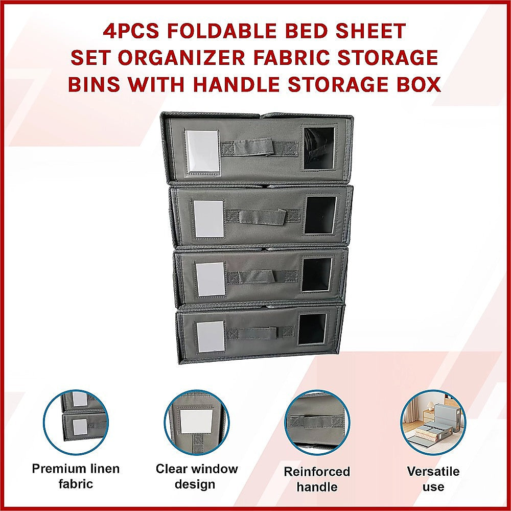 4PCS Foldable Bed Sheet Set Organizer Fabric Storage Bins with Handle Storage Box V63-952341