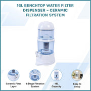 16L Benchtop Water Filter Dispenser - Ceramic Filtration System V63-952401