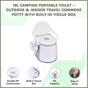 19L Camping Portable Toilet - Outdoor & Indoor Travel Commode Potty with Built-In Tissue Box V63-952411