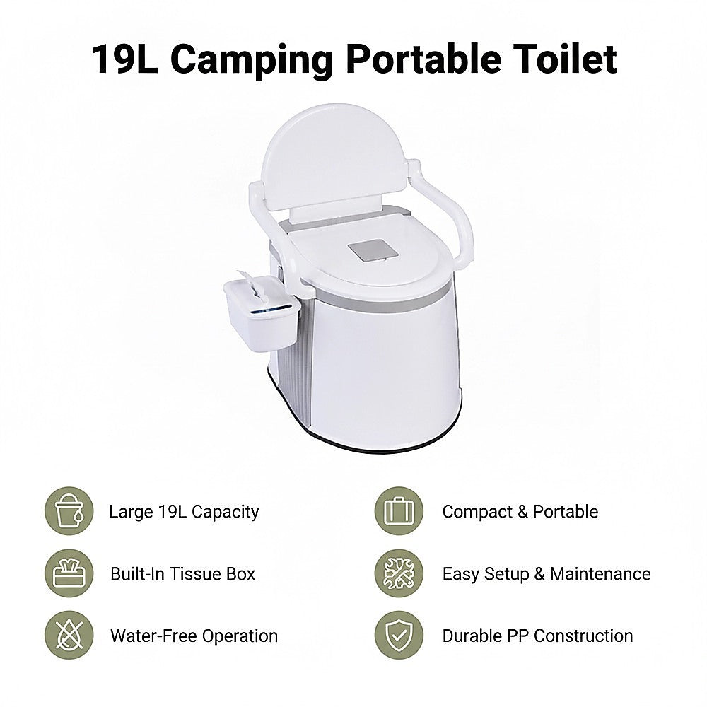 19L Camping Portable Toilet - Outdoor & Indoor Travel Commode Potty with Built-In Tissue Box V63-952411