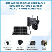 9MP Wireless Solar Camera WIFI Security Outdoor Battery PTZ CCTV Home House V380 V63-952461