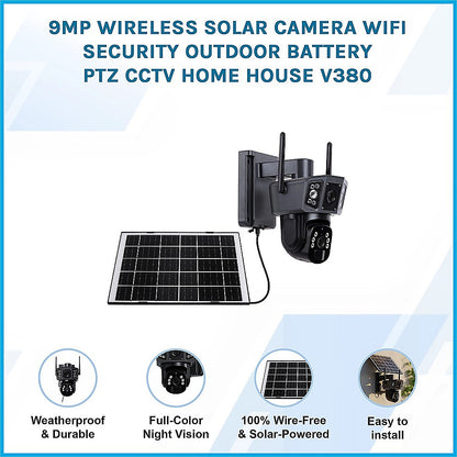 9MP Wireless Solar Camera WIFI Security Outdoor Battery PTZ CCTV Home House V380 V63-952461