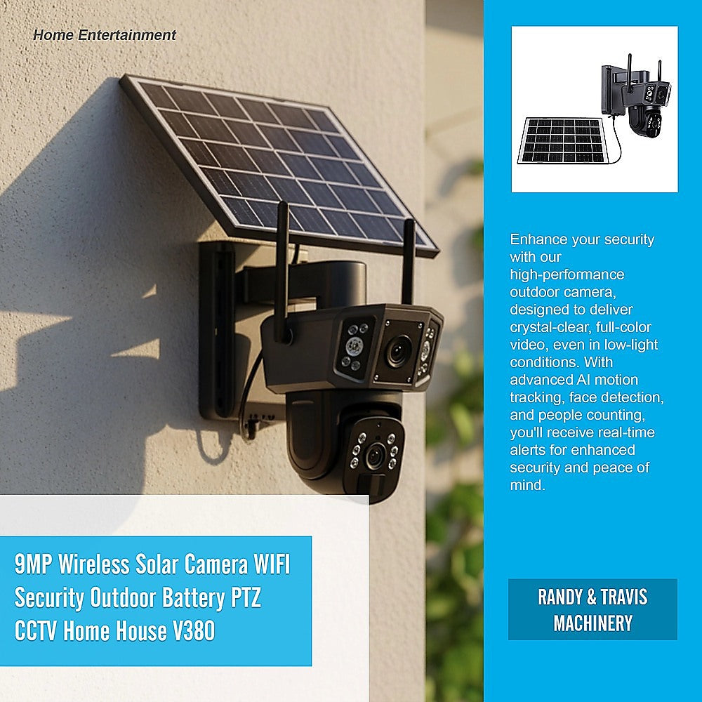 9MP Wireless Solar Camera WIFI Security Outdoor Battery PTZ CCTV Home House V380 V63-952461