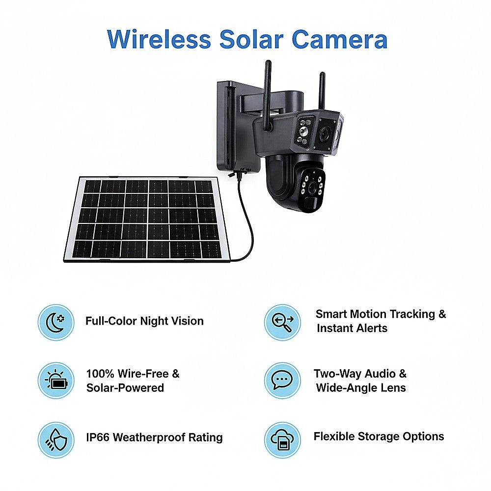 9MP Wireless Solar Camera WIFI Security Outdoor Battery PTZ CCTV Home House V380 V63-952461