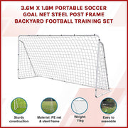 3.6m x 1.8m Portable Soccer Goal Net Steel Post Frame Backyard Football Training Set V63-952511