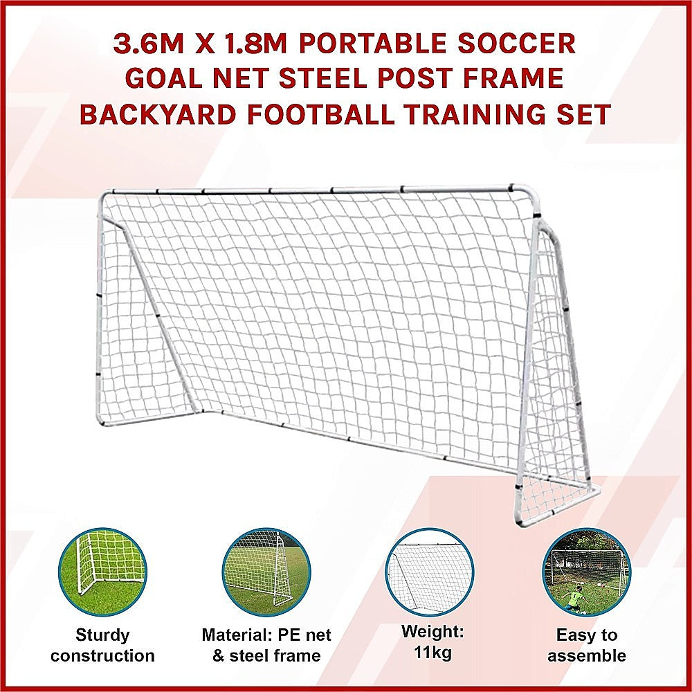 3.6m x 1.8m Portable Soccer Goal Net Steel Post Frame Backyard Football Training Set V63-952511