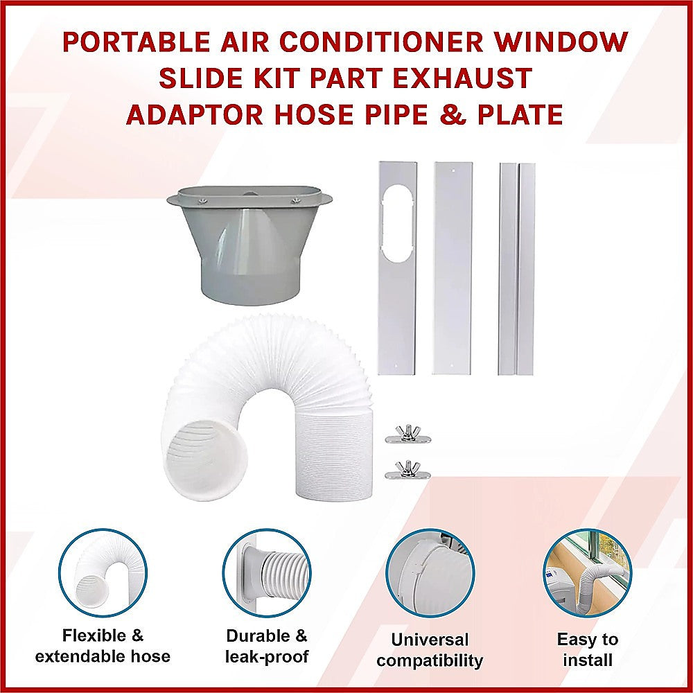 Portable Air Conditioner Window Kit - Exhaust Hose Adaptor Pipe & Slide Plate V63-952621