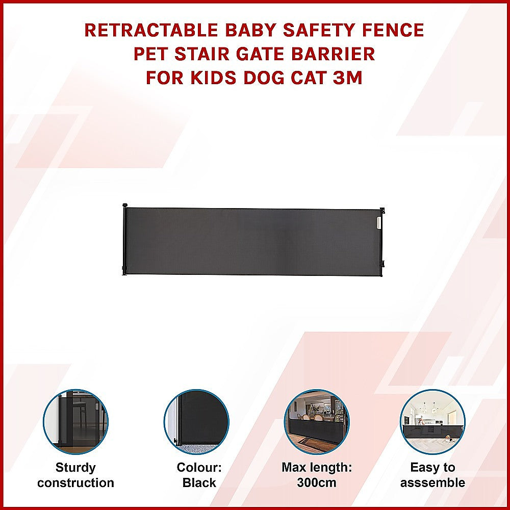 Retractable Baby Safety Fence Pet Stair Gate Barrier for Kids Dog Cat 3M V63-952631