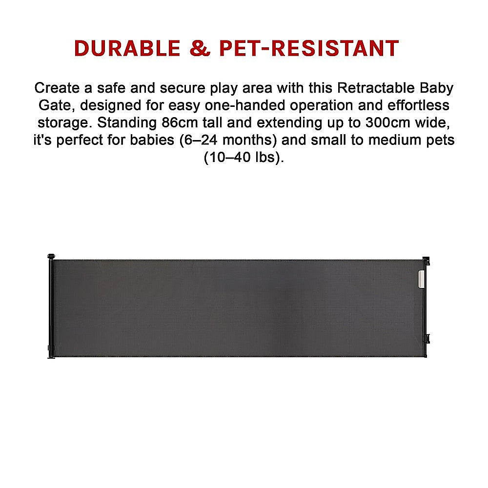 Retractable Baby Safety Fence Pet Stair Gate Barrier for Kids Dog Cat 3M V63-952631