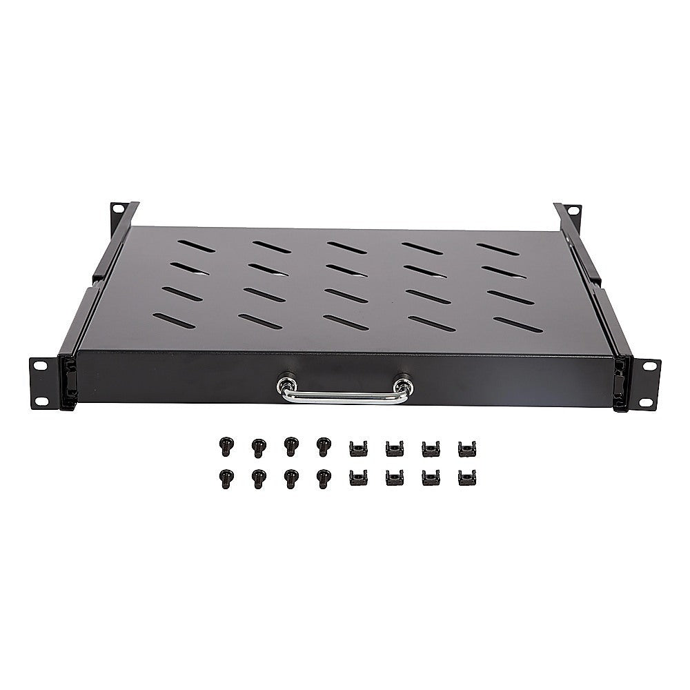 Sliding Rack Server Shelf 1U 19" 4 Post Mount - Adjustable 15" to 22" Rack Tray V63-952651