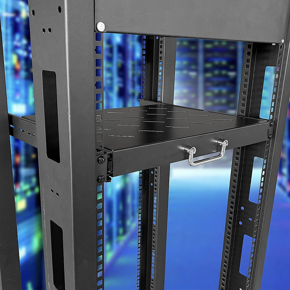 Sliding Rack Server Shelf 1U 19" 4 Post Mount - Adjustable 15" to 22" Rack Tray V63-952651