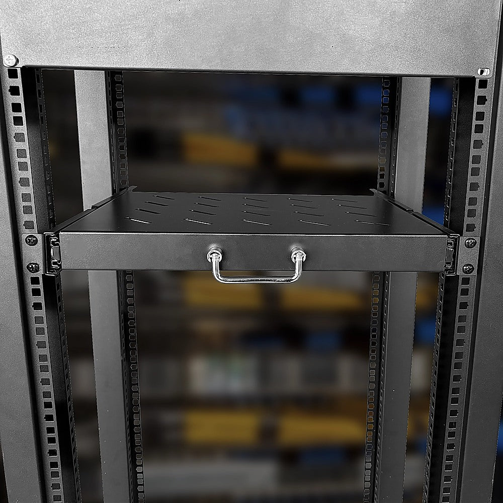 Sliding Rack Server Shelf 1U 19" 4 Post Mount - Adjustable 15" to 22" Rack Tray V63-952651