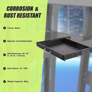 Sliding Rack Server Shelf 1U 19" 4 Post Mount - Adjustable 15" to 22" Rack Tray V63-952651