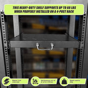 Sliding Rack Server Shelf 1U 19" 4 Post Mount - Adjustable 15" to 22" Rack Tray V63-952651
