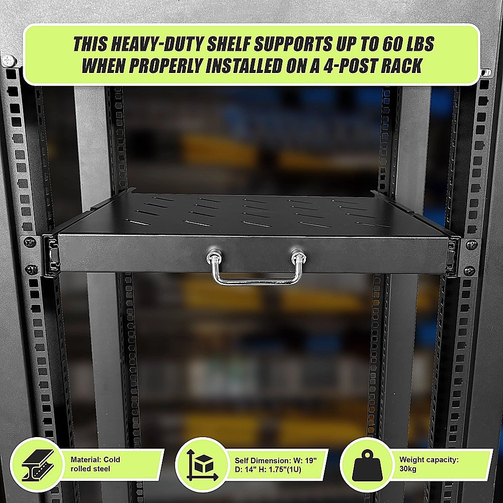 Sliding Rack Server Shelf 1U 19" 4 Post Mount - Adjustable 15" to 22" Rack Tray V63-952651