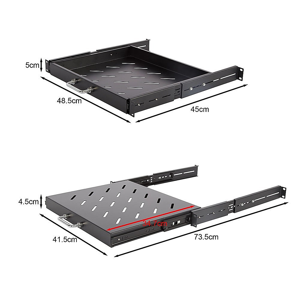Sliding Rack Server Shelf 1U 19" 4 Post Mount - Adjustable 15" to 22" Rack Tray V63-952651