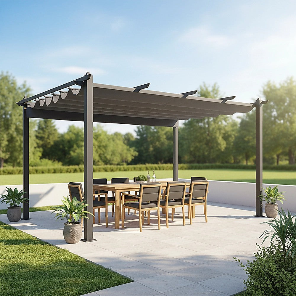 3x4M Aluminium Pergola Marquee with Retractable Roof - Garden Canopy V63-952691