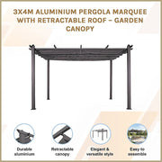 3x4M Aluminium Pergola Marquee with Retractable Roof - Garden Canopy V63-952691