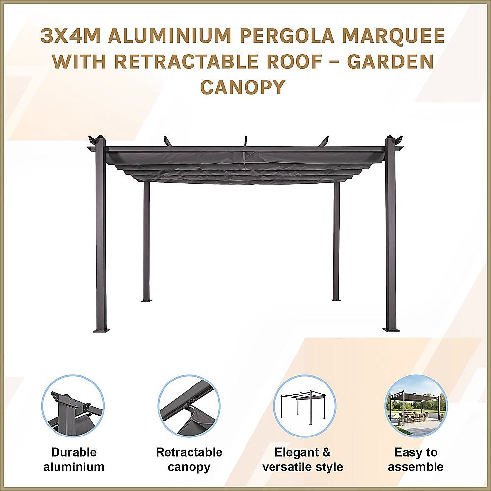 3x4M Aluminium Pergola Marquee with Retractable Roof - Garden Canopy V63-952691