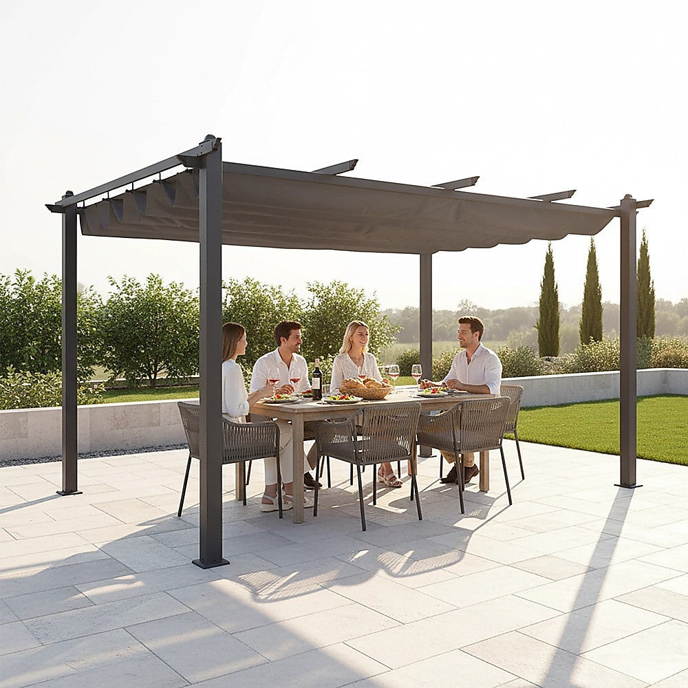 3x4M Aluminium Pergola Marquee with Retractable Roof - Garden Canopy V63-952691