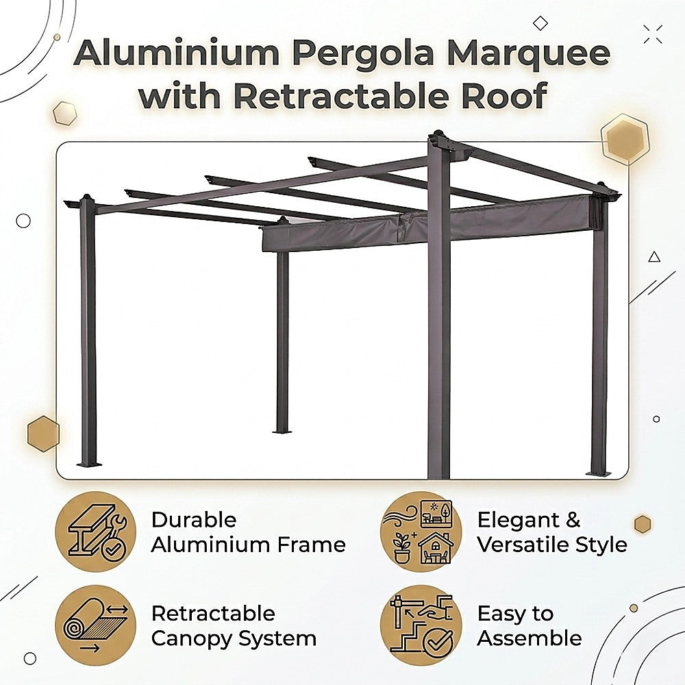3x4M Aluminium Pergola Marquee with Retractable Roof - Garden Canopy V63-952691