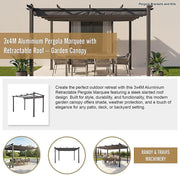 3x4M Aluminium Pergola Marquee with Retractable Roof - Garden Canopy V63-952691