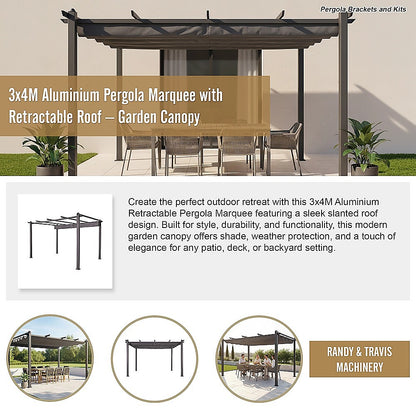 3x4M Aluminium Pergola Marquee with Retractable Roof - Garden Canopy V63-952691