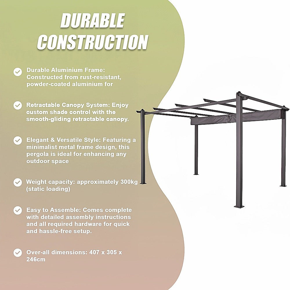 3x4M Aluminium Pergola Marquee with Retractable Roof - Garden Canopy V63-952691