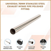 Universal 76mm Stainless Steel Exhaust Intake Pipe Polished Fitting V63-952711