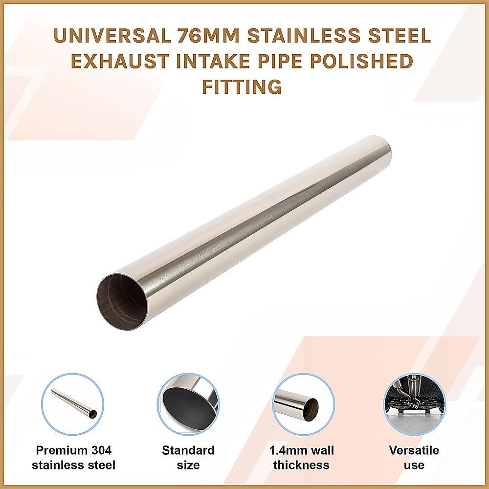 Universal 76mm Stainless Steel Exhaust Intake Pipe Polished Fitting V63-952711