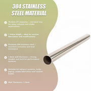 Universal 76mm Stainless Steel Exhaust Intake Pipe Polished Fitting V63-952711