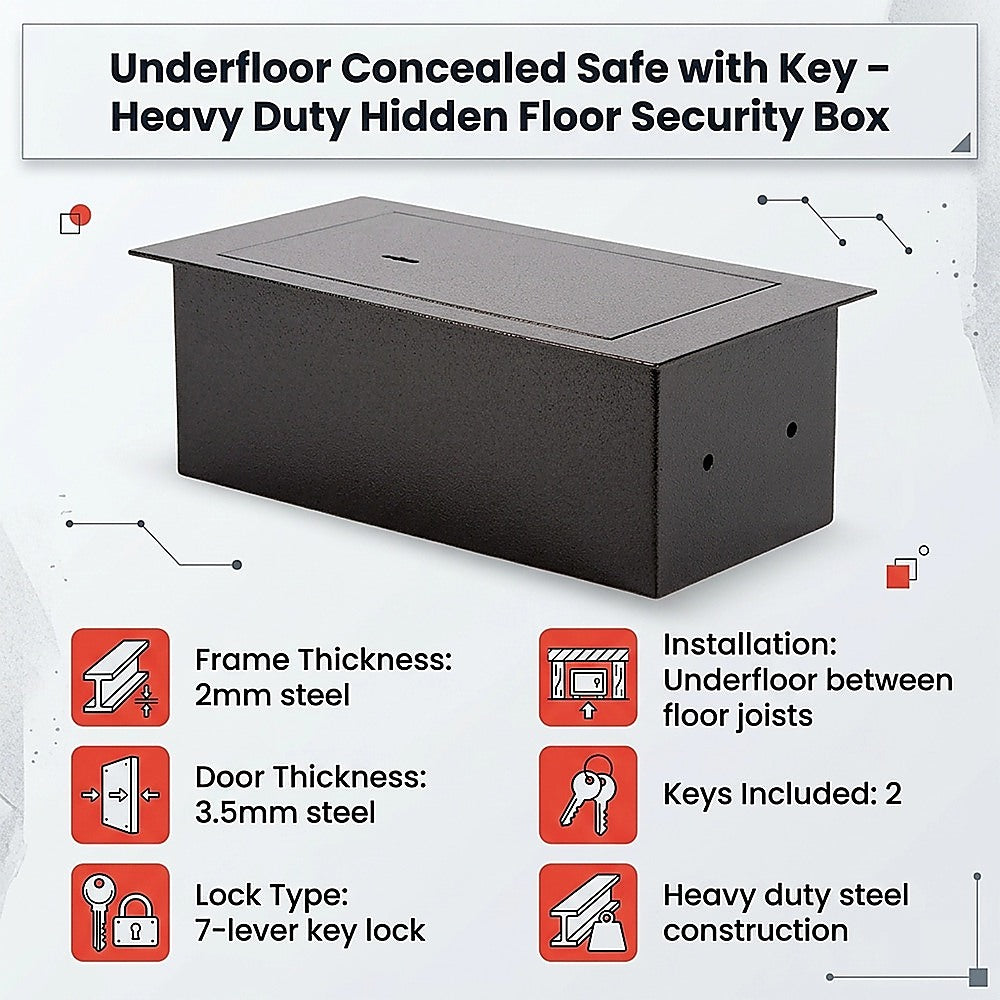 Underfloor Concealed Safe with Key - Heavy Duty Hidden Floor Security Box V63-952721