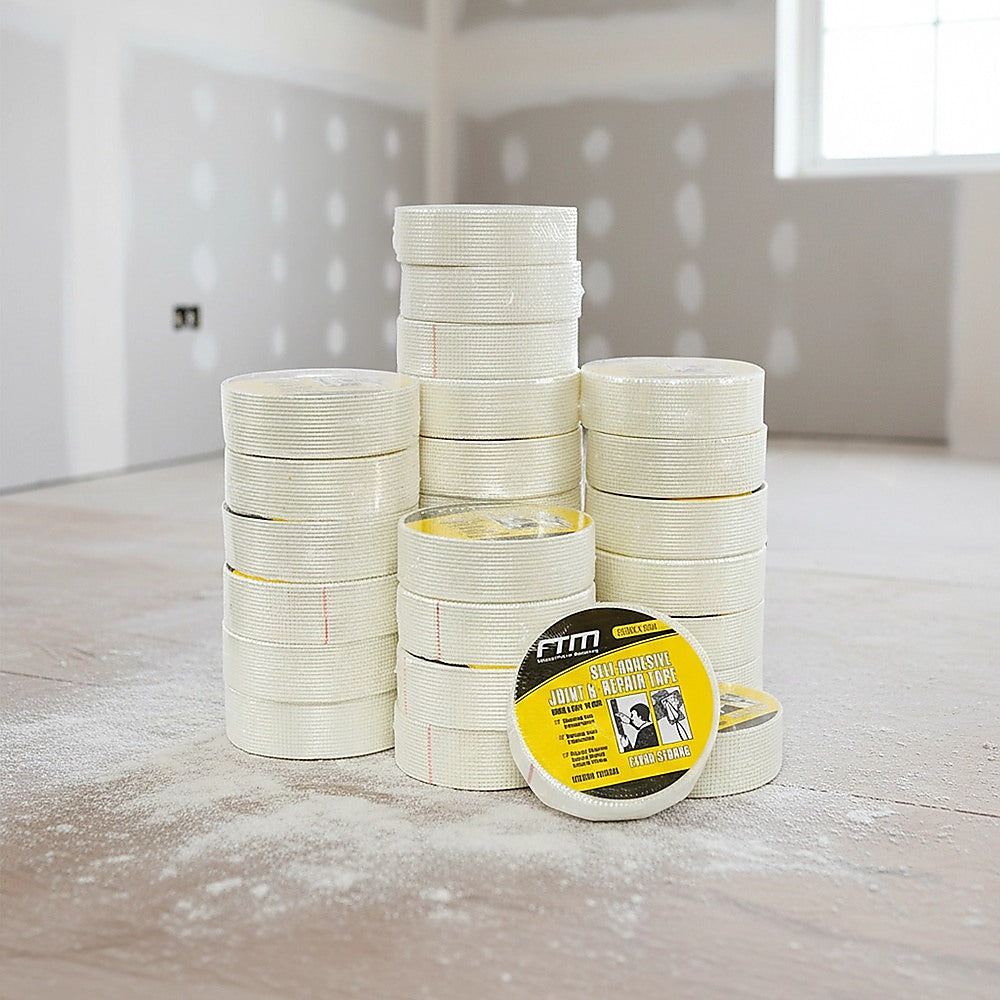 24-Pack Fibreglass Plasterboard Joint Tapes - 50mm x 90m Self-Adhesive Drywall Mesh Rolls V63-952731