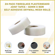 24-Pack Fibreglass Plasterboard Joint Tapes - 50mm x 90m Self-Adhesive Drywall Mesh Rolls V63-952731