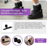 2-Piece Ankle & Wrist Weights – 1kg Pair Adjustable Workout Bangles (Black)