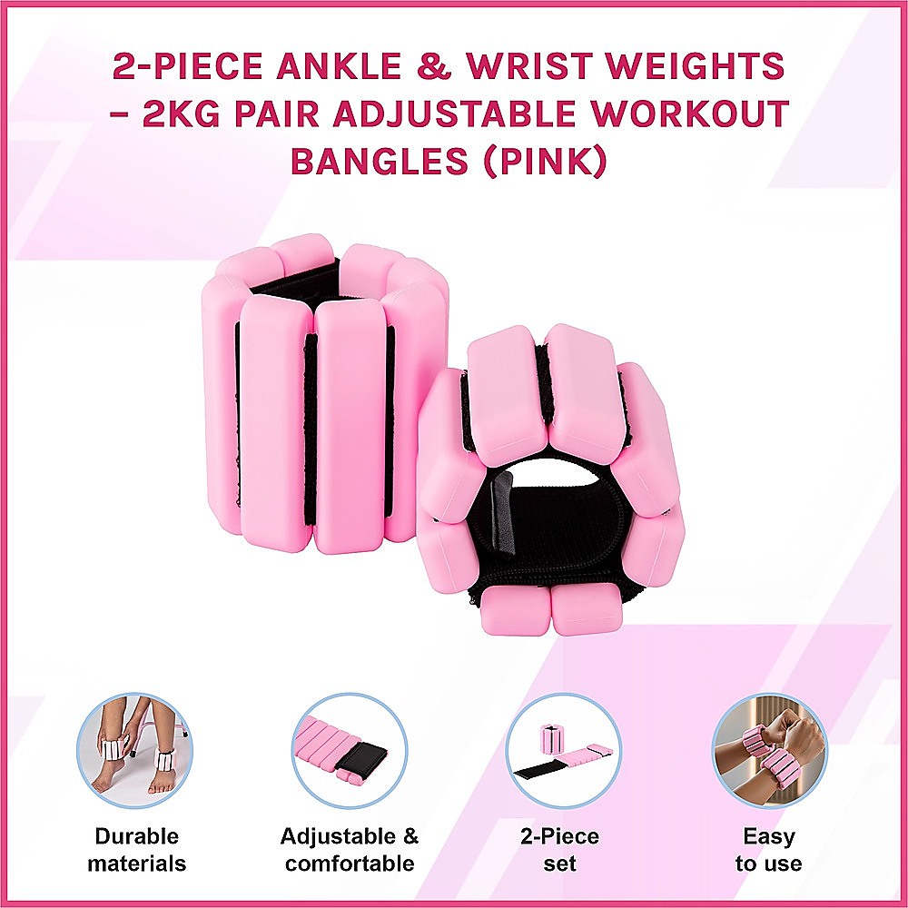2-Piece Ankle & Wrist Weights – 1kg Pair Adjustable Workout Bangles (Pink)