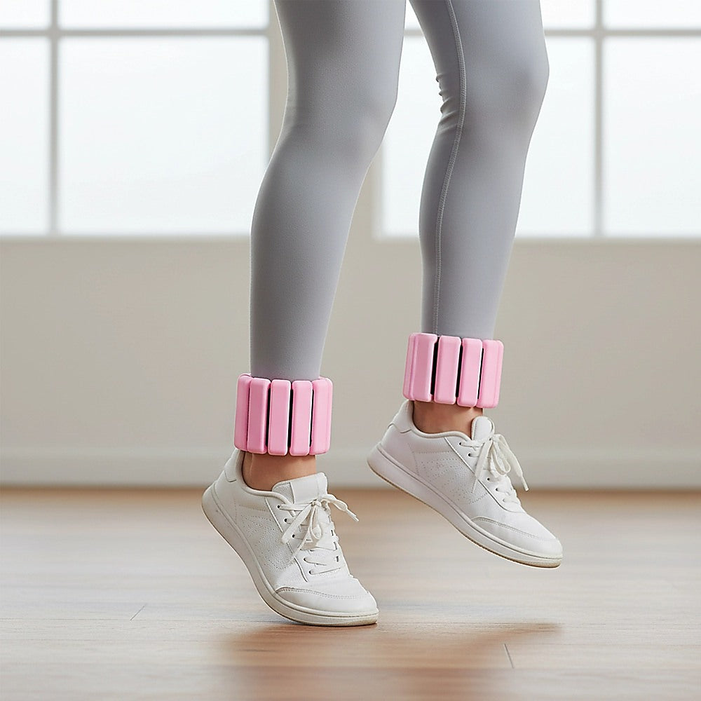 2-Piece Ankle & Wrist Weights – 1kg Pair Adjustable Workout Bangles (Pink)