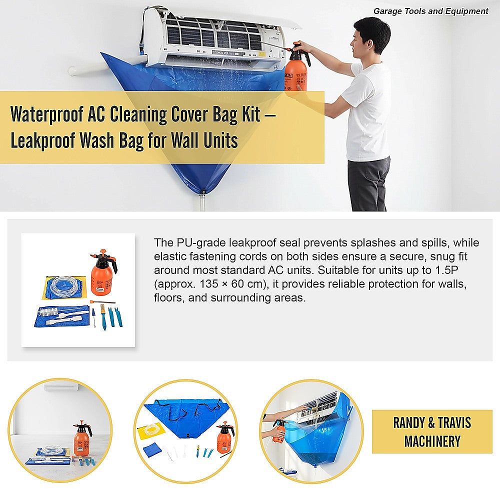 Waterproof AC Cleaning Cover Bag Kit - Leakproof Wash Bag for Wall Units V63-952791