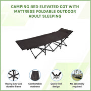 Camping Bed Elevated Cot with Mattress Foldable Outdoor Adult Sleeping V63-952811