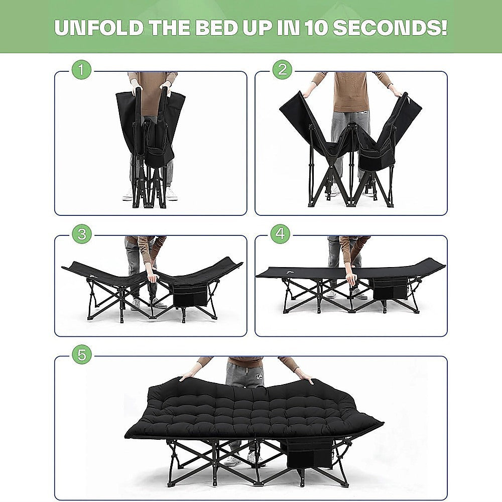 Camping Bed Elevated Cot with Mattress Foldable Outdoor Adult Sleeping V63-952811
