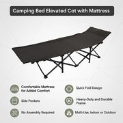 Camping Bed Elevated Cot with Mattress Foldable Outdoor Adult Sleeping V63-952811